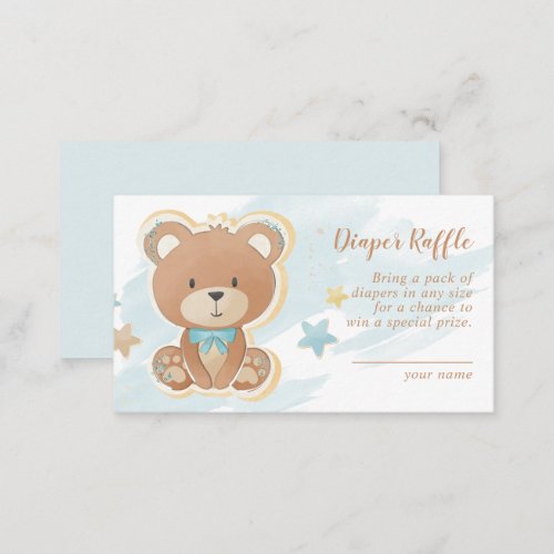 Teddy Bear Blue Baby Shower Diaper Raffle Enclosure Card