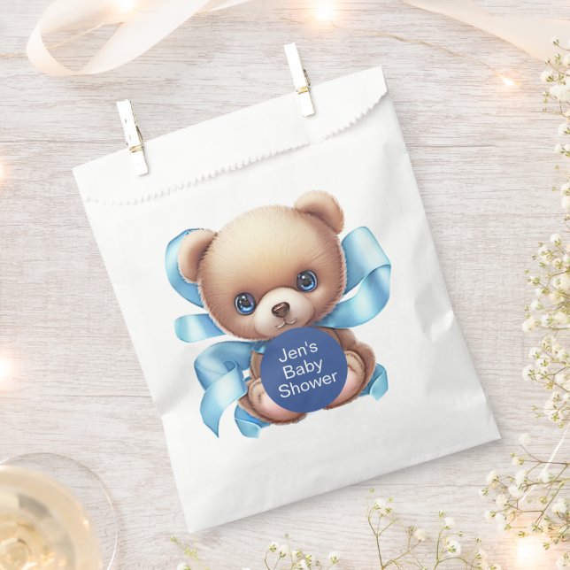 Teddy Bear Blue Baby Shower Favor Bag (Clipped)
