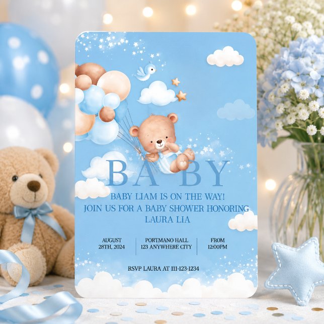 TEDDY BEAR BLUE BABY SHOWER INVITATION (Creator Uploaded)