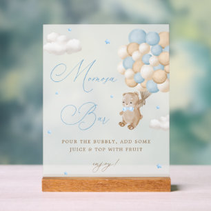 Teddy Bear Blue Baby Shower Mimosa Bar Acrylic Sign