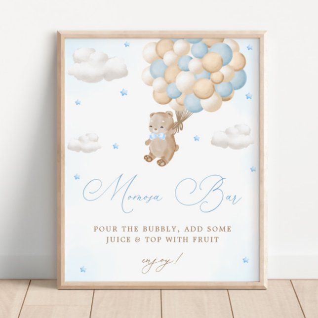Teddy Bear Blue Baby Shower Mimosa Bar Poster (Creator Uploaded)
