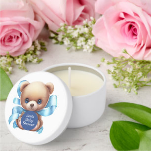 Teddy Bear Blue Baby Shower Mini Candle Favors