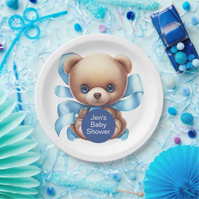 Teddy Bear Blue Baby Shower Paper Plates (Party)