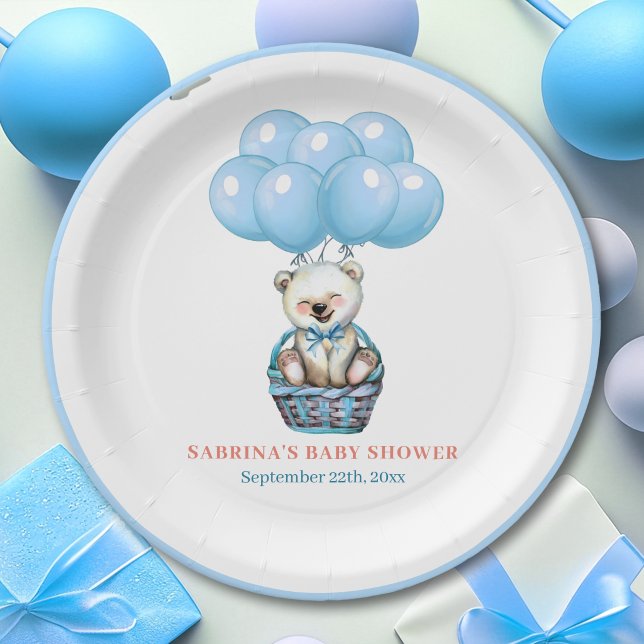 Teddy Bear Blue Baby Shower Party Paper Plates