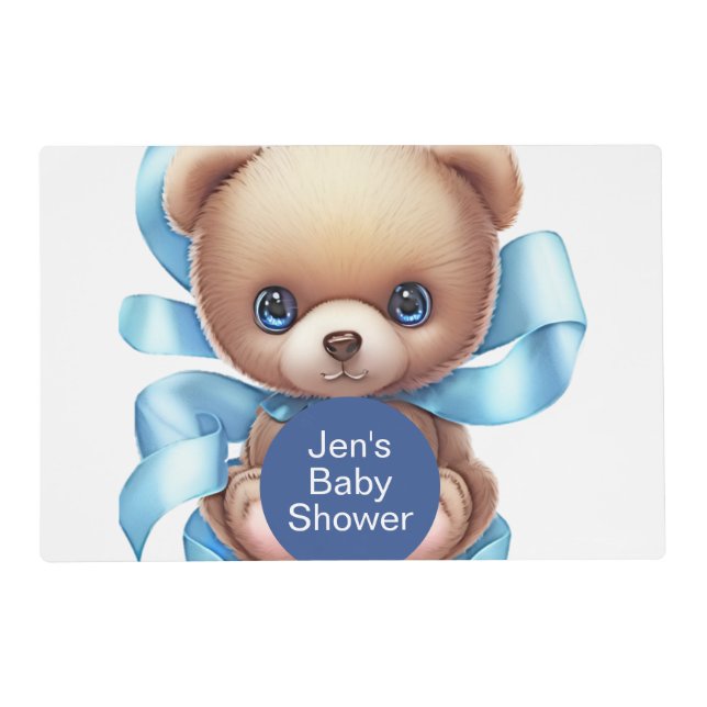 Teddy Bear Blue Baby Shower Placemat (Front)