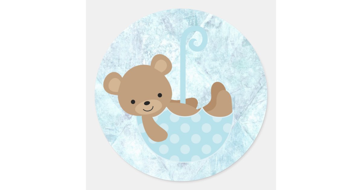 Teddy Bear Blue Baby Shower Stickers | Zazzle
