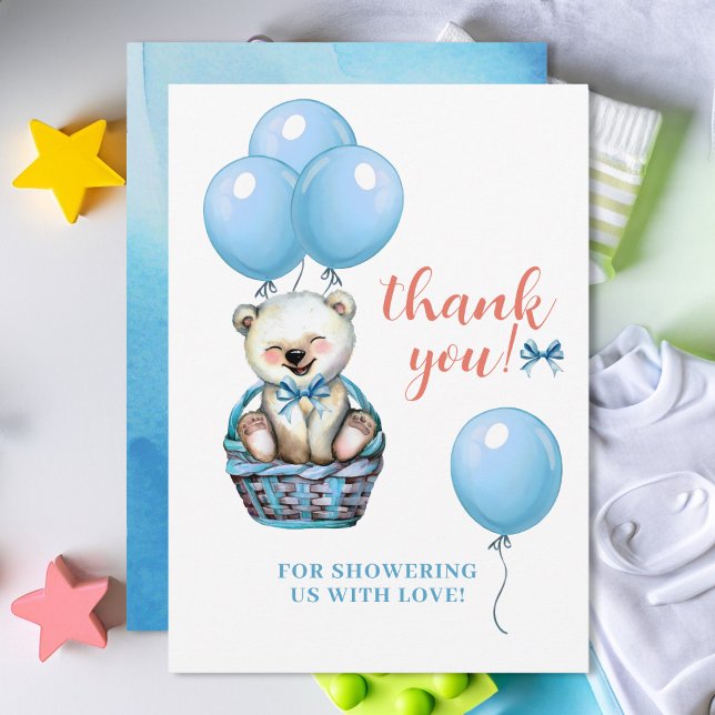 Teddy Bear Blue Baby Shower Thank You Card
