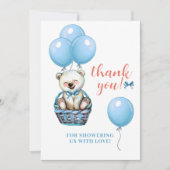 Teddy Bear Blue Baby Shower Thank You Card (Front)