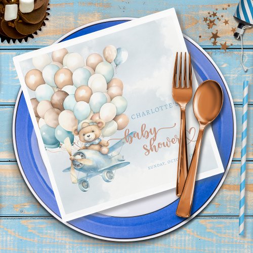 Teddy Bear Blue Baby Shower We Can Bearly Wait Napkins