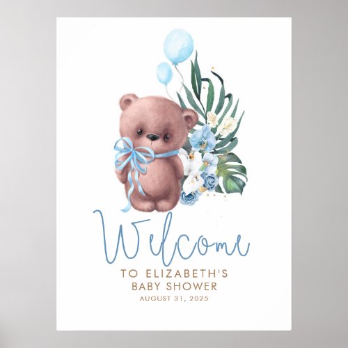 Teddy Bear Blue Baby Shower Welcome Sign