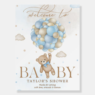 Teddy Bear Blue Baby Shower Welcome Sign