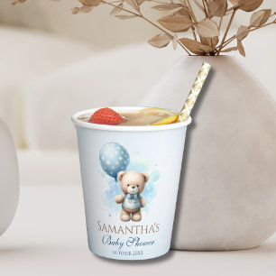 Teddy Bear Blue Balloon Baby Boy Shower Paper Cups