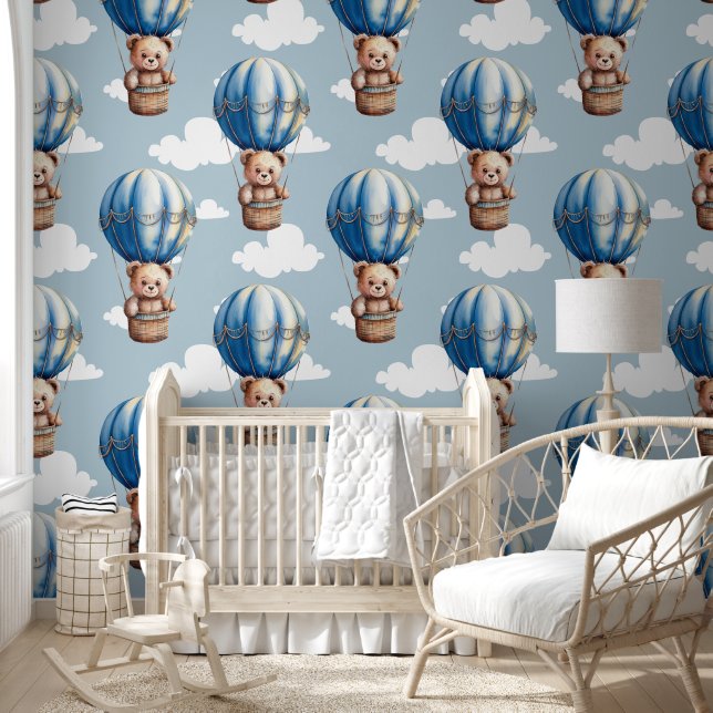 Teddy Bear Blue Balloon Baby Nursery Room  Wallpaper (Kids)