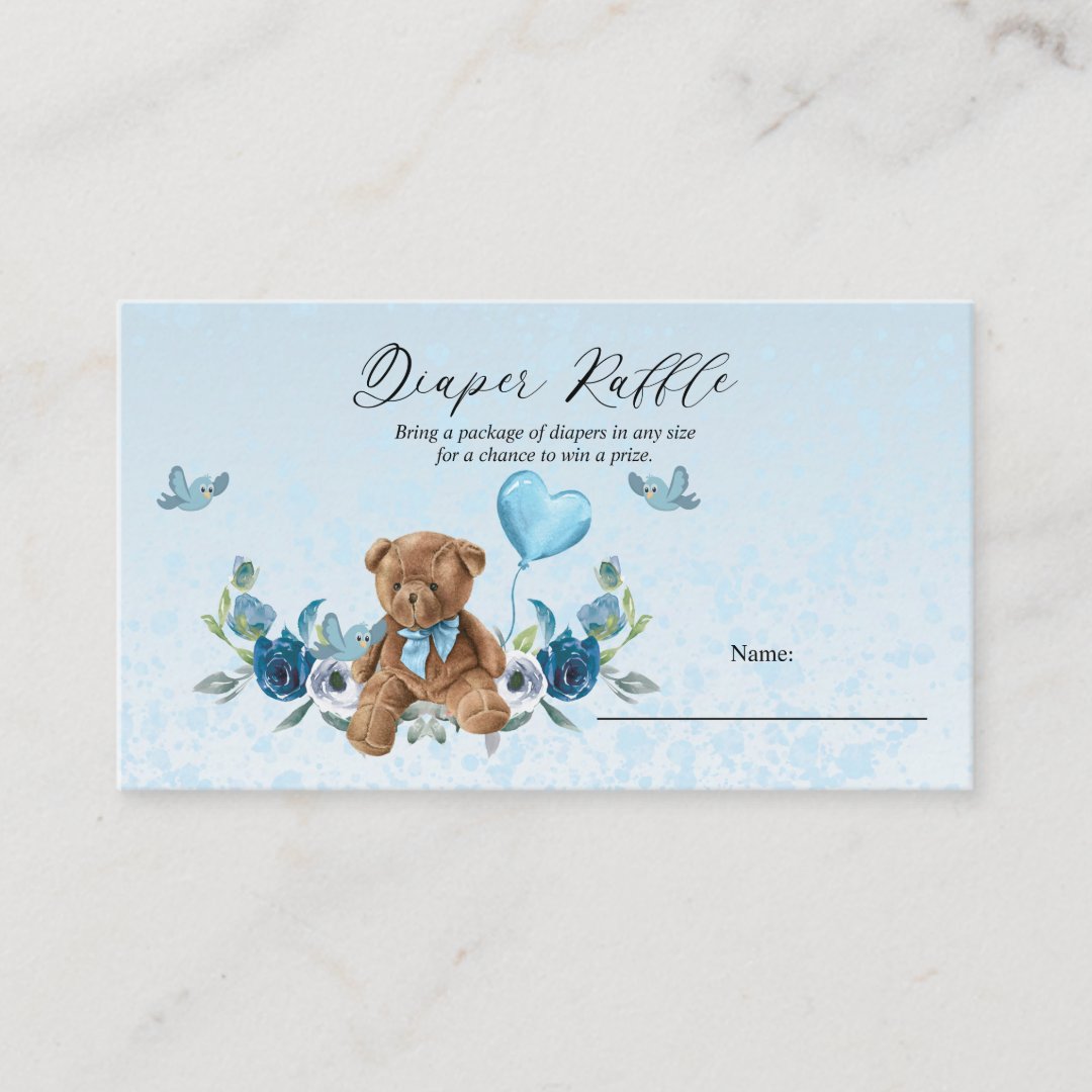 Teddy Bear Blue Balloon Baby Shower Diaper Raffle Enclosure Card Zazzle