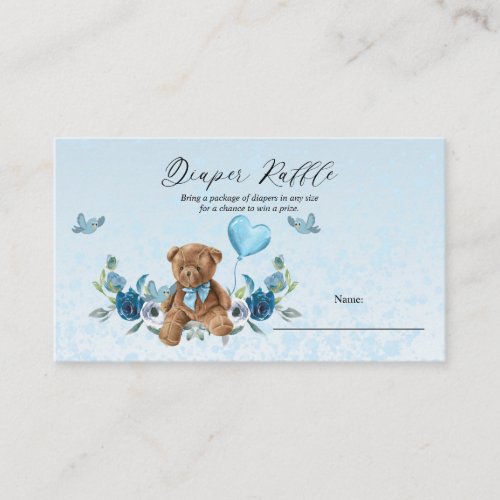Teddy Bear Blue Balloon Baby Shower Diaper Raffle  Enclosure Card