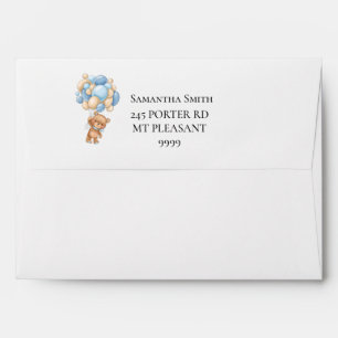 Teddy Bear Blue Balloon Baby Shower  Envelope
