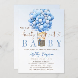 Teddy Bear Blue Balloon Baby Shower Invitation