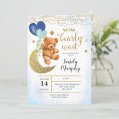 Teddy Bear Blue Balloon Baby Shower Invitation (Standing Front)