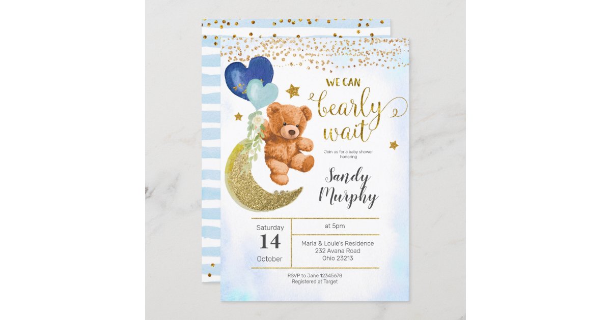 Teddy Bear Blue Balloon Baby Shower Invitation | Zazzle