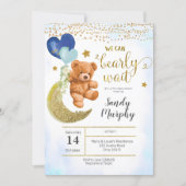 Teddy Bear Blue Balloon Baby Shower Invitation (Front)