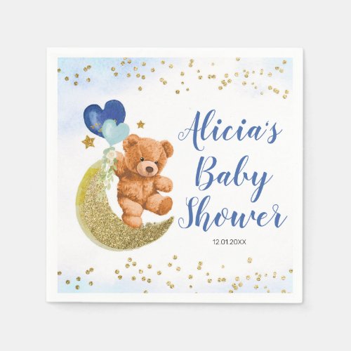 Teddy Bear Blue Balloon Baby Shower Napkins