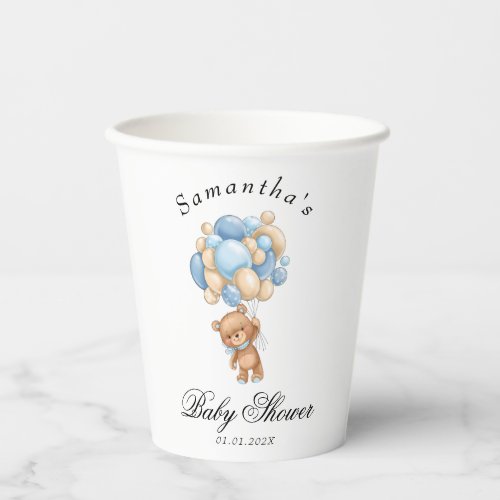 Teddy Bear Blue Balloon Baby Shower Paper Cups