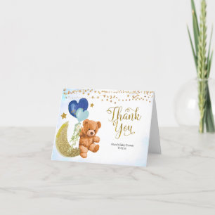 Teddy Bear Blue Balloon Baby Shower Thank You card