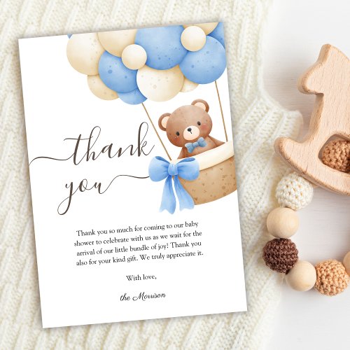 Teddy Bear Blue Balloon Baby Shower Thank You Card