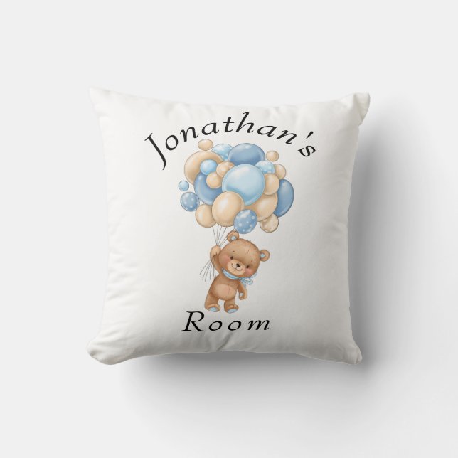 Teddy Bear Blue  Balloon Baby Shower  Throw Pillow (Front)