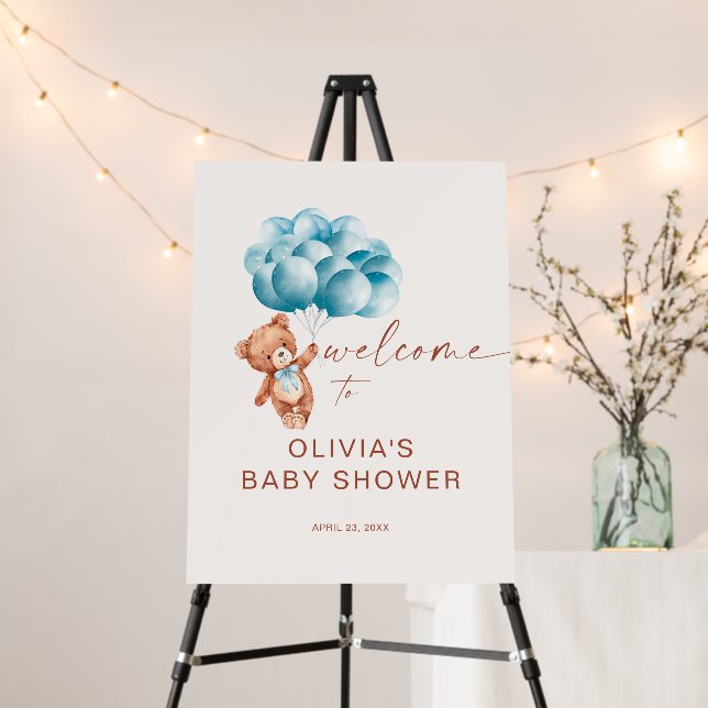 Teddy Bear Blue Balloon Baby Shower Welcome Foam Board (In Situ (Stand))