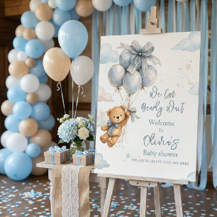 Teddy Bear Blue Balloon Baby shower Welcome sign