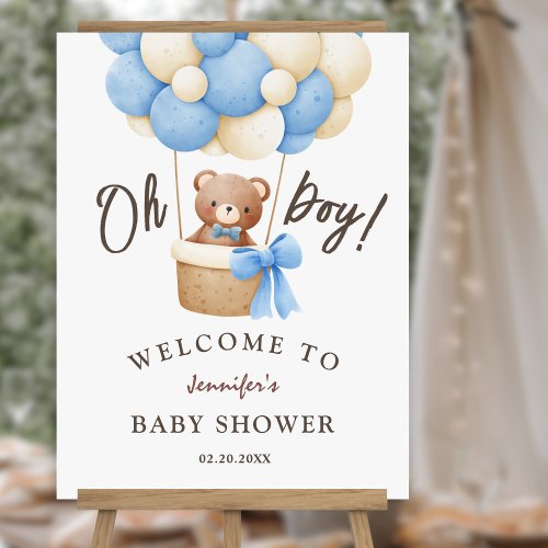Teddy Bear Blue Balloon Baby Shower Welcome Sign