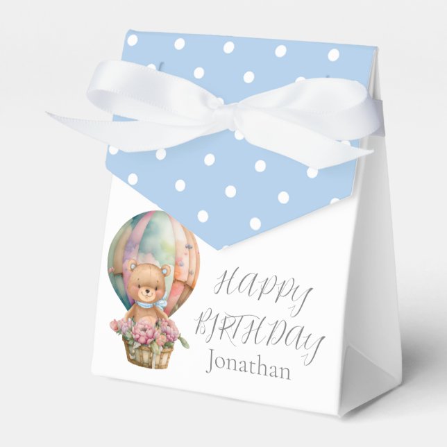 Teddy Bear Blue Balloon Bearly Wait Baby  Favor Boxes (Front Side)