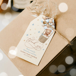 Teddy Bear Blue Balloon Bearly Wait Baby Shower Gift Tags