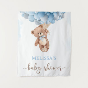 Teddy Bear Blue Balloon Bearly Wait Baby Shower Tapestry