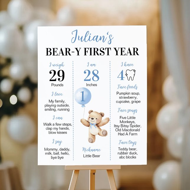 Teddy Bear Blue Balloon Beary First Year Milestone Poster (Creator Uploaded)