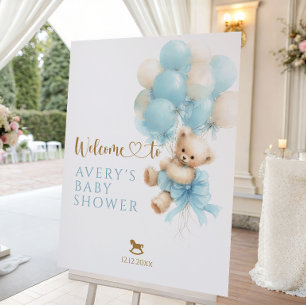 Teddy Bear Blue Balloon Bow Baby Boy Shower Foam Board