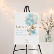 Teddy Bear Blue Balloon Bow Baby Boy Shower