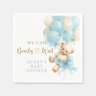 Teddy Bear Blue Balloon Bow Baby Boy Shower Napkins