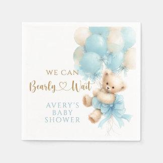 Teddy Bear Blue Balloon Bow Baby Boy Shower Napkins