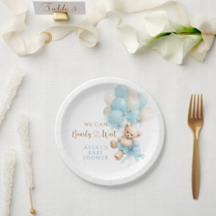 Teddy Bear Blue Balloon Bow Baby Boy Shower Paper Plates