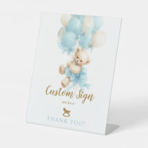 Teddy Bear Blue Balloon Bow Baby Boy Shower