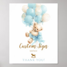 Teddy Bear Blue Balloon Bow Baby Boy Shower