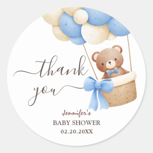 Teddy Bear Blue Balloon  Boy Baby Shower  Classic Round Sticker