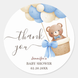 Teddy Bear Blue Balloon Boy Baby Shower Classic Round Sticker