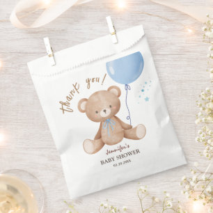 Teddy Bear Blue Balloon Boy Baby Shower Favor Bag