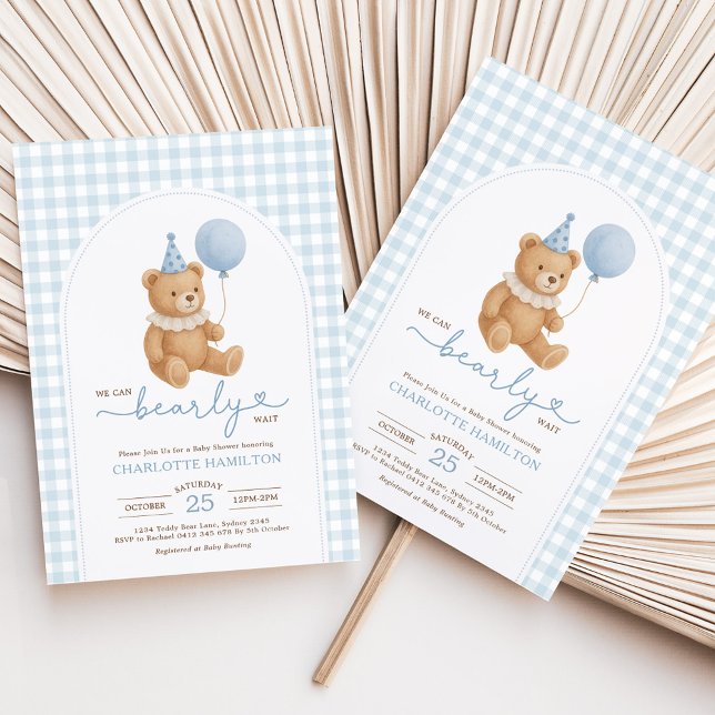 Teddy Bear Blue Balloon Boy Baby Shower Invitation (Creator Uploaded)