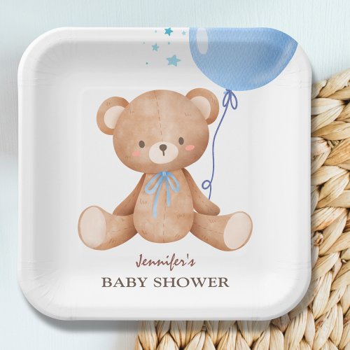 Teddy Bear Blue Balloon Boy Baby Shower  Paper Plates