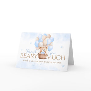Teddy Bear Blue Balloon Boy Baby Shower  Thank You Card