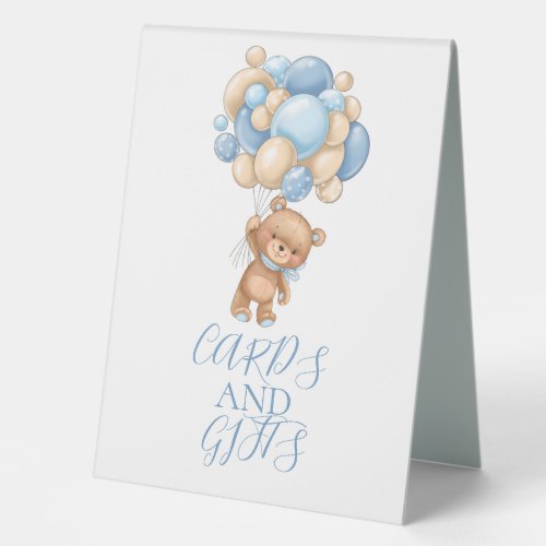 Teddy Bear Blue Balloon CARD AND GIFTS Table Tent Sign